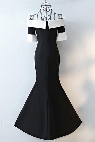 Meerjungfrau Schwarz-Weiß Schulterfreies Langes Ballkleid PG696
