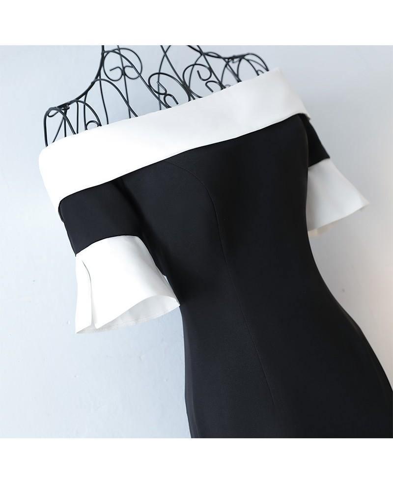 Vestido de festa comprido sereia preto e branco ombro a ombro PG696