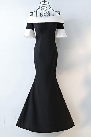 Meerjungfrau Schwarz-Weiß Schulterfreies Langes Ballkleid PG696