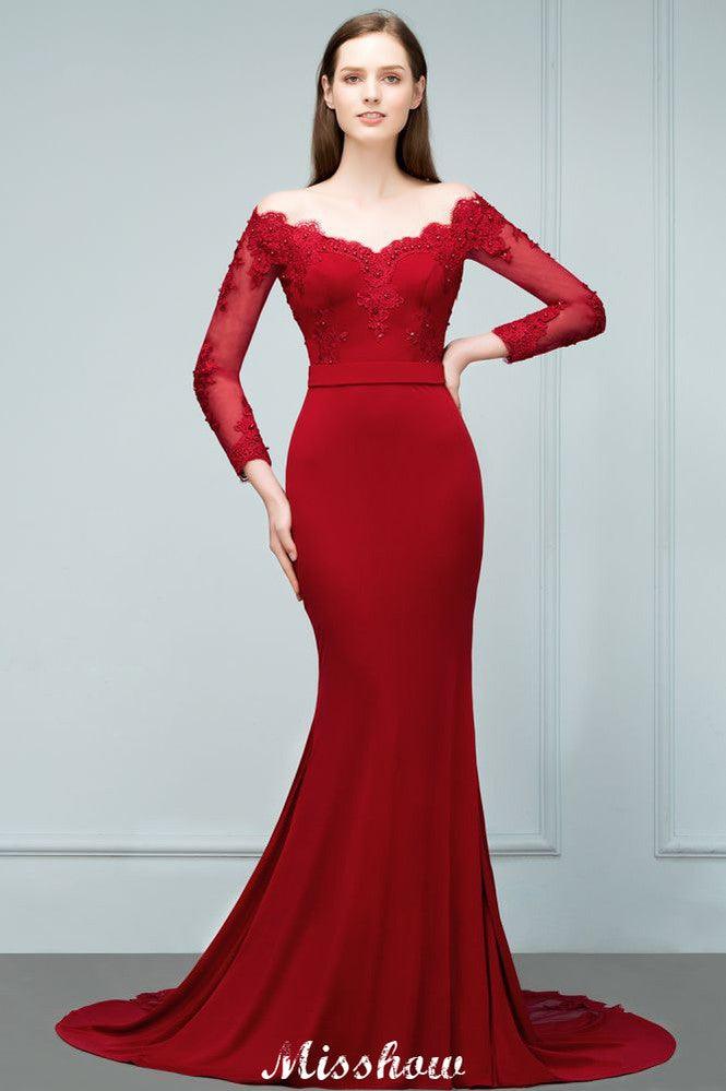 Mermaid Charmeuse Off-the-Shoulder V-Neck Floor-Length Bridesmaid Dress with Appliques