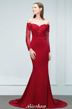 Mermaid Charmeuse Off-the-Shoulder V-Neck Floor-Length Bridesmaid Dress with Appliques