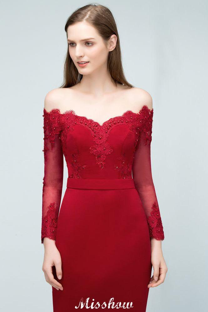 Mermaid Charmeuse Off-the-Shoulder V-Neck Floor-Length Bridesmaid Dress with Appliques