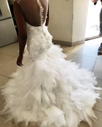 Nixen-Floral-Applikationen Rüschenloses Brautkleid mit durchsichtigem Tüll, rückenfrei, ärmellos