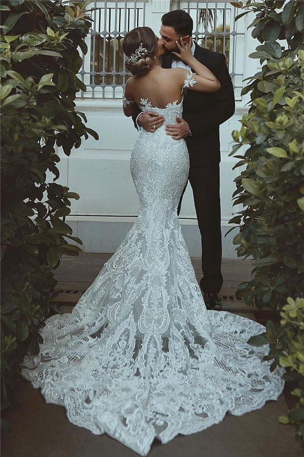 Nixen-Spitzen-Hochzeitskleid Schönes Herz-Ausschnitt Brautkleid mit Ärmel-Dekorationen