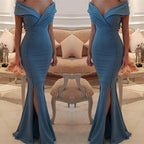 Mermaid Long Off the Shoulder Satin Evening Dress with Slit