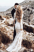 Nixenlangarm-Spitzen-Boho-Hochzeitskleid Rustikales Brautkleid
