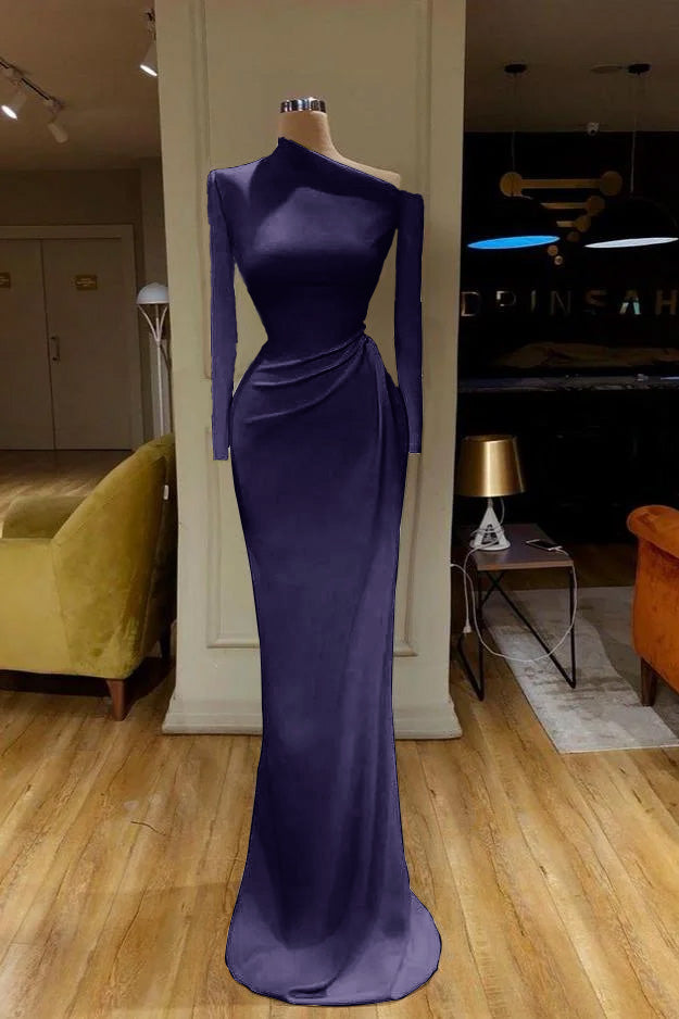 Burgundy Mermaid Long Sleeves Satin Evening Dresses