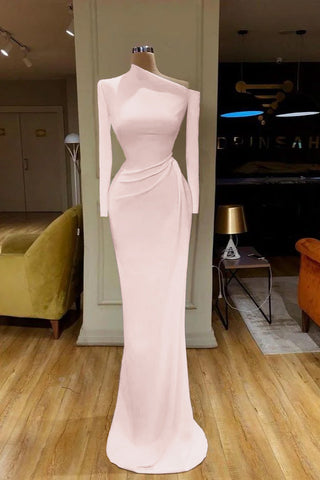 Burgundy Mermaid Long Sleeves Satin Evening Dresses