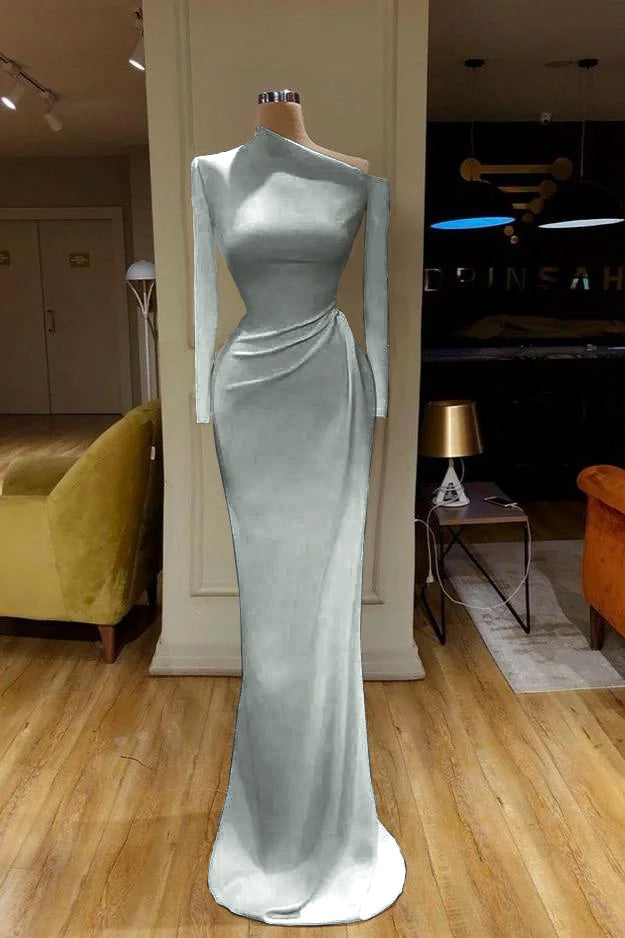 Burgundy Mermaid Long Sleeves Satin Evening Dresses