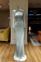 Burgundy Mermaid Long Sleeves Satin Evening Dresses