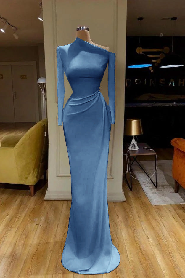 Burgundy Mermaid Long Sleeves Satin Evening Dresses