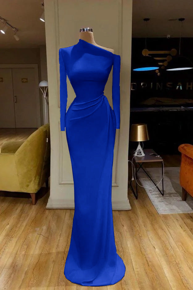 Burgundy Mermaid Long Sleeves Satin Evening Dresses