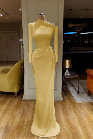 Burgundy Mermaid Long Sleeves Satin Evening Dresses
