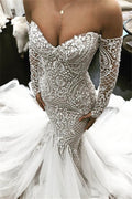 Nixen-Neuheit Langarm-Hochzeitskleid Off-the-Shoulder Spitze Neuheiten Brautmode