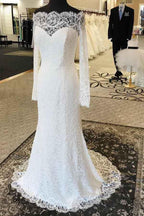 Meerjungfrau-Trägerloses Spitzen-Brautkleid mit langen Ärmeln