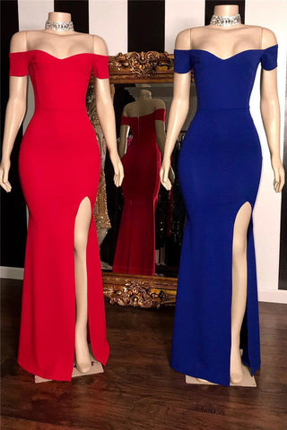 Mermaid Off-the-shoulder Long Prom Dress with slit