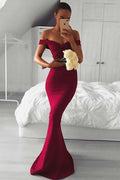 Meerjungfrau-Kleid mit schulterfreier Schleppe, Burgunderrot, lang, Ballkleid PG792