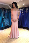 Meerjungfrau-Kleid mit schulterfreier Schleppe und rosafarbenem Abschlussball-/Abendkleid PG981