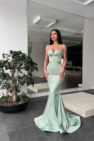 Mermaid Long Spaghetti Straps Sweetheart Satin Prom Dress