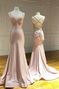 Abito da Sera Lungo in Satin Rosa con Incrocio sul Davanti per Sirena  PSK111