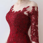 Vestido de festa comprido cor vinho com manga curta e sereia PSK068