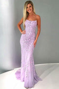 Meerjungfrau Spaghettiträger Lila Tüll Ball-/Abendkleid mit Applikationen PG683