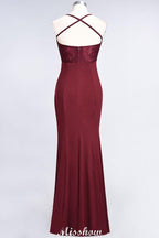 Mermaid spandex Lace Spaghetti-Straps Sleeveless Floor-Length Bridesmaid Dress