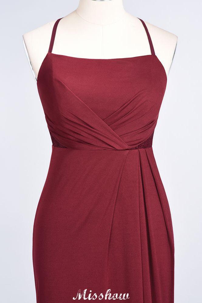 Mermaid spandex Lace Spaghetti-Straps Sleeveless Floor-Length Bridesmaid Dress