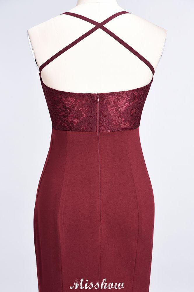 Mermaid spandex Lace Spaghetti-Straps Sleeveless Floor-Length Bridesmaid Dress