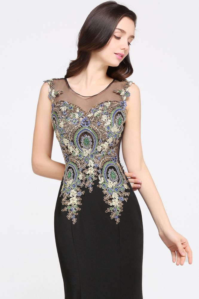 Meerjungfrau Sweep/Pinsel zug Schwarze ärmellose Abendkleider mit Applikationen