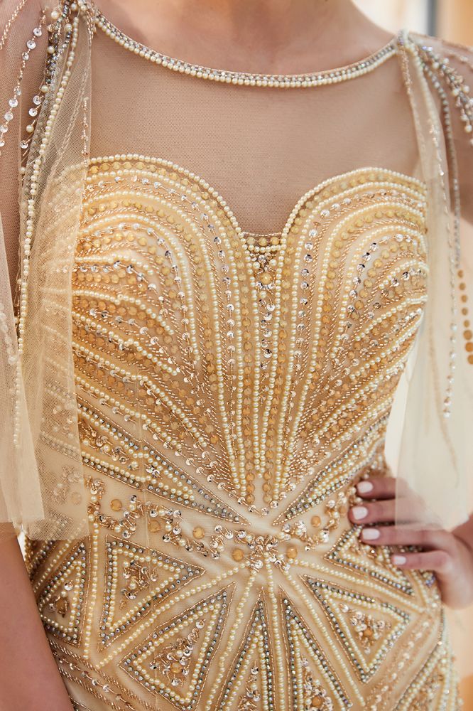 Meerjungfrau Sweetheart Illusion Ausschnitt Pailletten Perlen Abendkleider