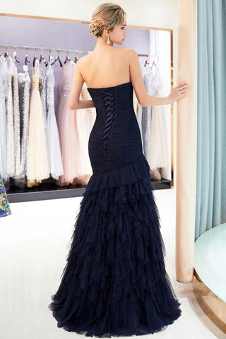 Meerjungfrau Sweetheart Trägerloses Drapiertes Tüll Langes Abendkleid