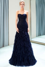 Meerjungfrau Sweetheart Trägerloses Drapiertes Tüll Langes Abendkleid