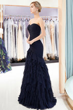 Meerjungfrau Sweetheart Trägerloses Drapiertes Tüll Langes Abendkleid