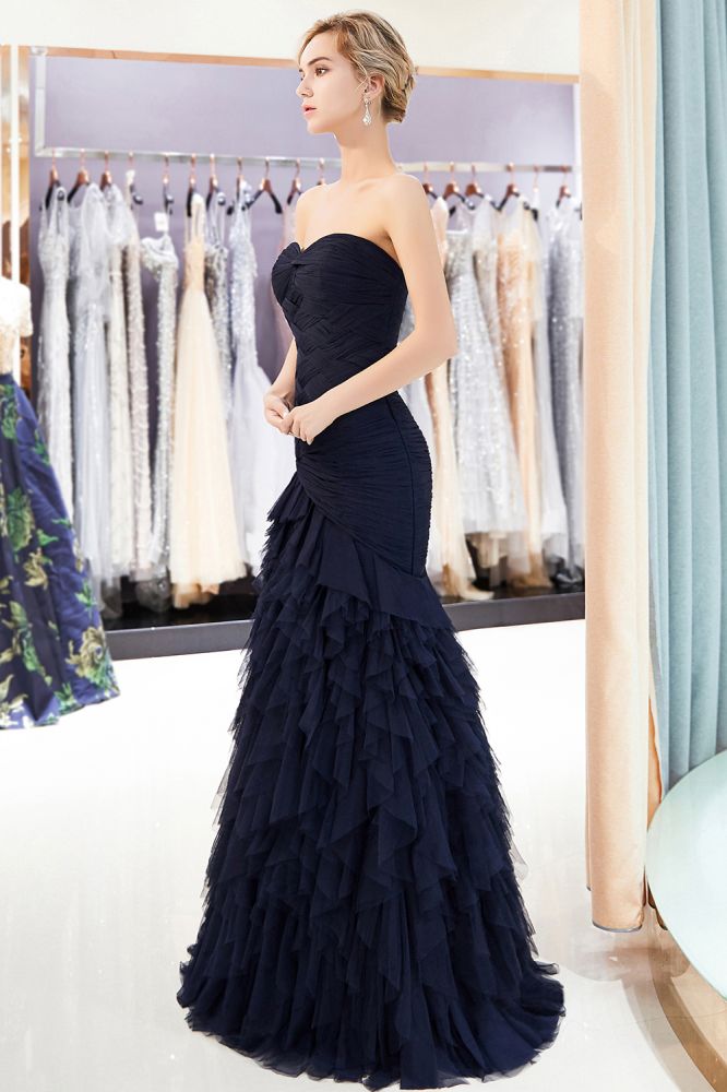 Meerjungfrau Sweetheart Trägerloses Drapiertes Tüll Langes Abendkleid