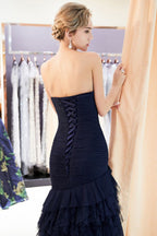 Meerjungfrau Sweetheart Trägerloses Drapiertes Tüll Langes Abendkleid