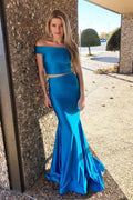 Abito da Sera/Formale in Satin Spalla Scoperta Due Pezzi Sirena PG915
