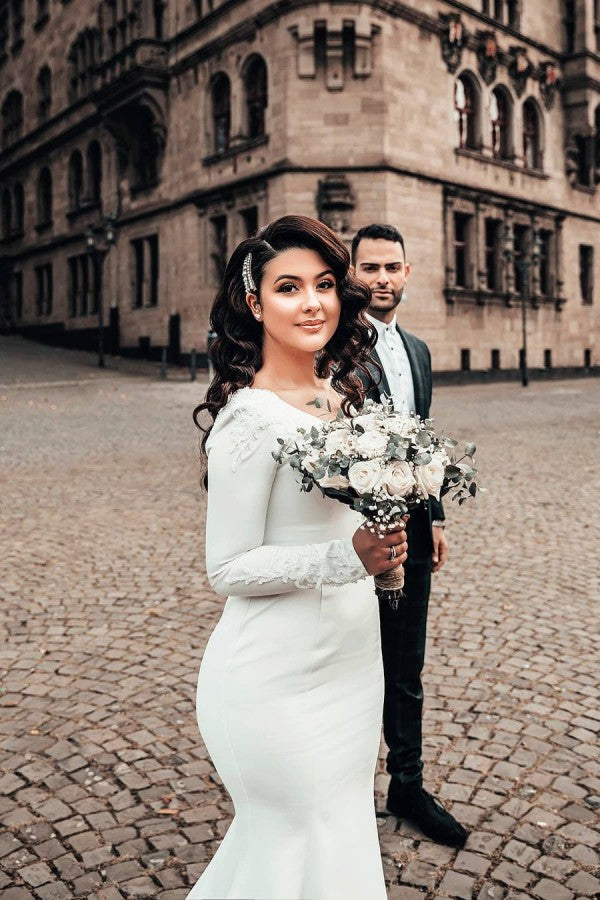 Vestido de Noiva Sereia de Manga Comprida para Cerimónias Nupciais