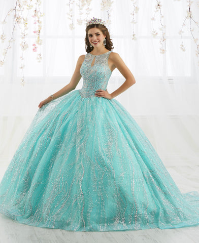 Ärmelloses Quinceanera-Kleid mit metallischen Perlen von House of Wu 26915