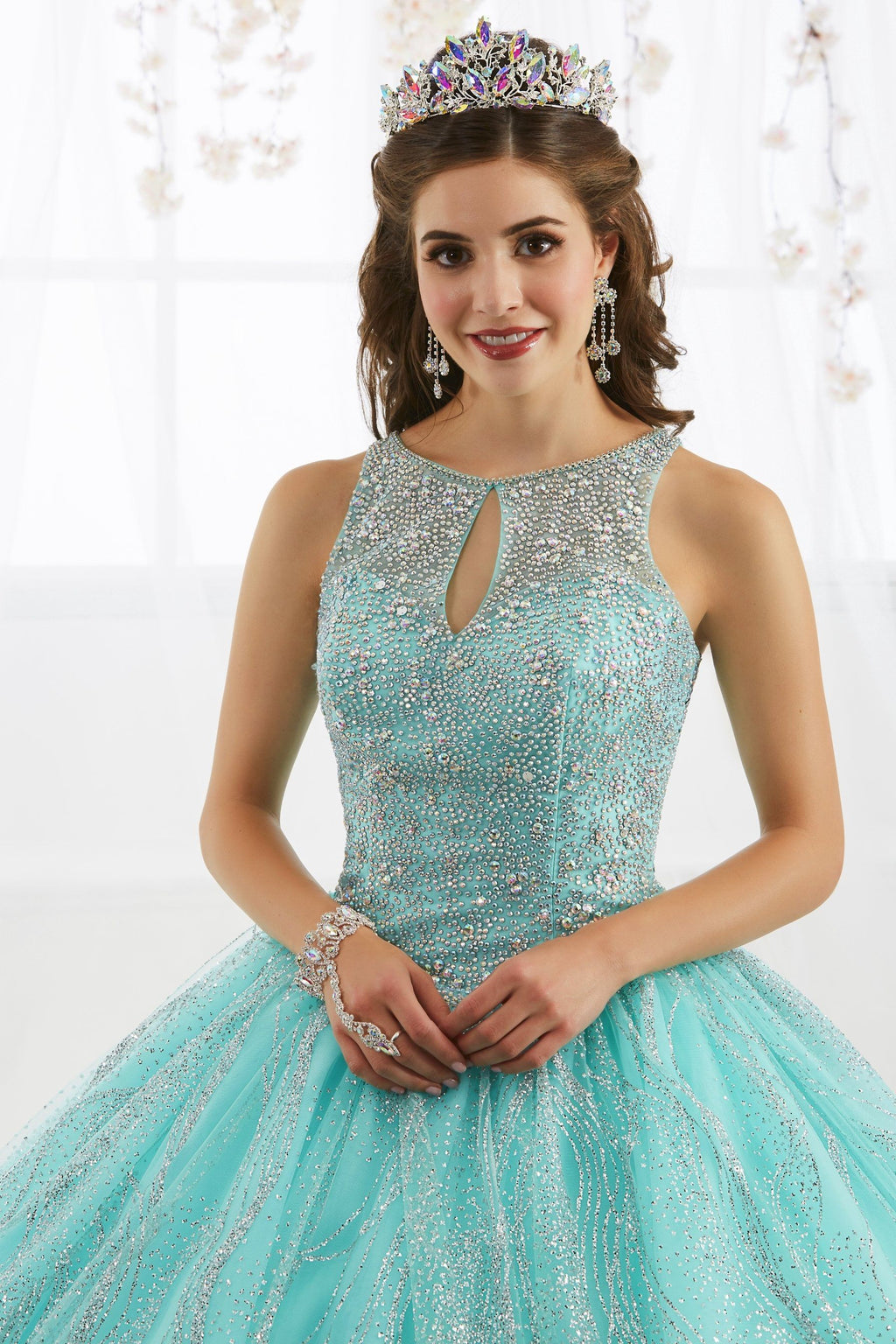 Metallic Beaded Sleeveless Quinceanera Dress by House of Wu 26915