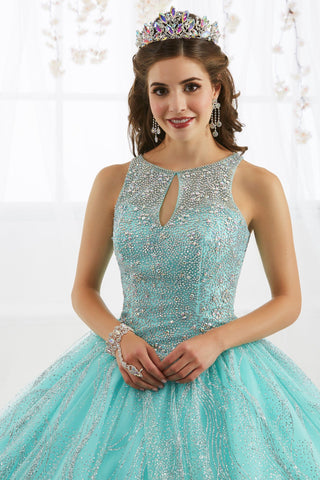 Ärmelloses Quinceanera-Kleid mit metallischen Perlen von House of Wu 26915