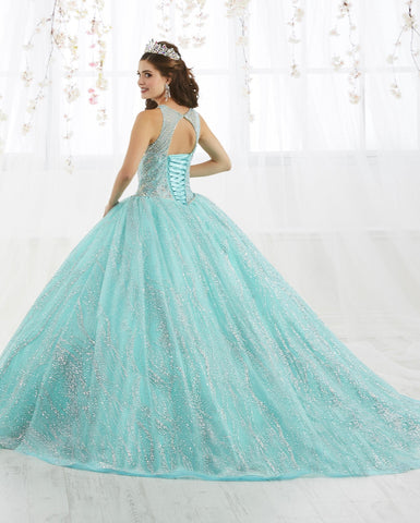 Ärmelloses Quinceanera-Kleid mit metallischen Perlen von House of Wu 26915