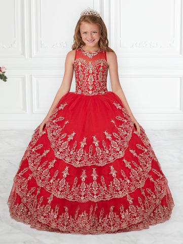 Trägerloses Quinceanera-Kleid aus metallischer Spitze von House of Wu 26938