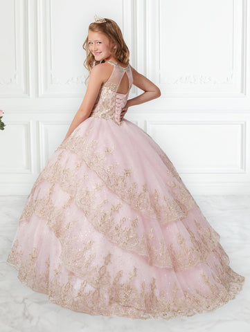 Trägerloses Quinceanera-Kleid aus metallischer Spitze von House of Wu 26938