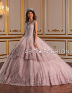 Metallic Lace V-Neck Quinceanera Dress by House of Wu 26927