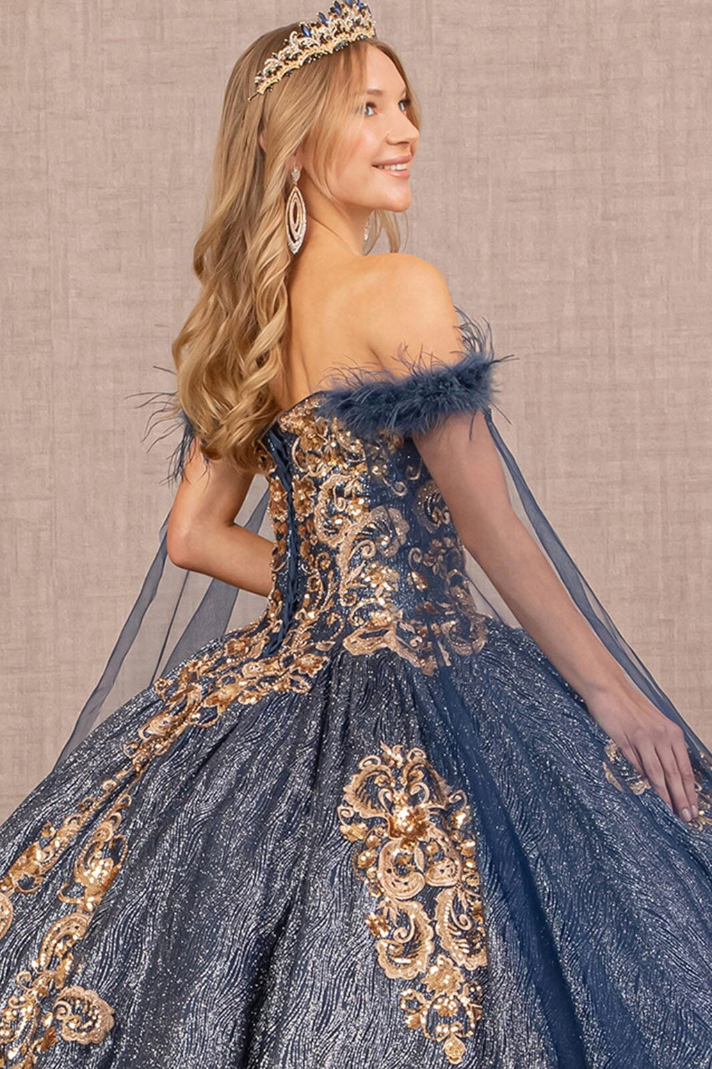 Metallic Off Shoulder Ball Gown by Elizabeth K GL3107