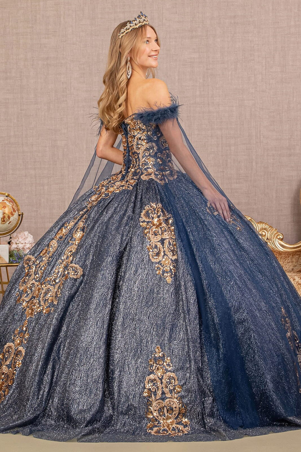 Metallic Off Shoulder Ball Gown by Elizabeth K GL3107