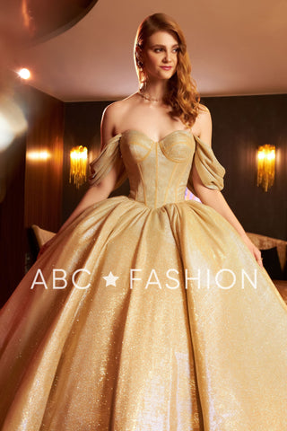 Metallic-Off-Shoulder-Quinceanera-Kleid von Ragazza EV21-621