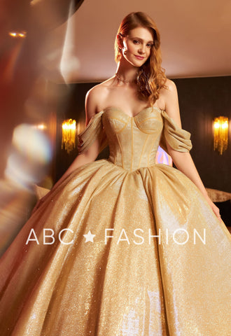 Metallic-Off-Shoulder-Quinceanera-Kleid von Ragazza EV21-621