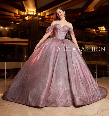 Metallic-Off-Shoulder-Quinceanera-Kleid von Ragazza EV21-621